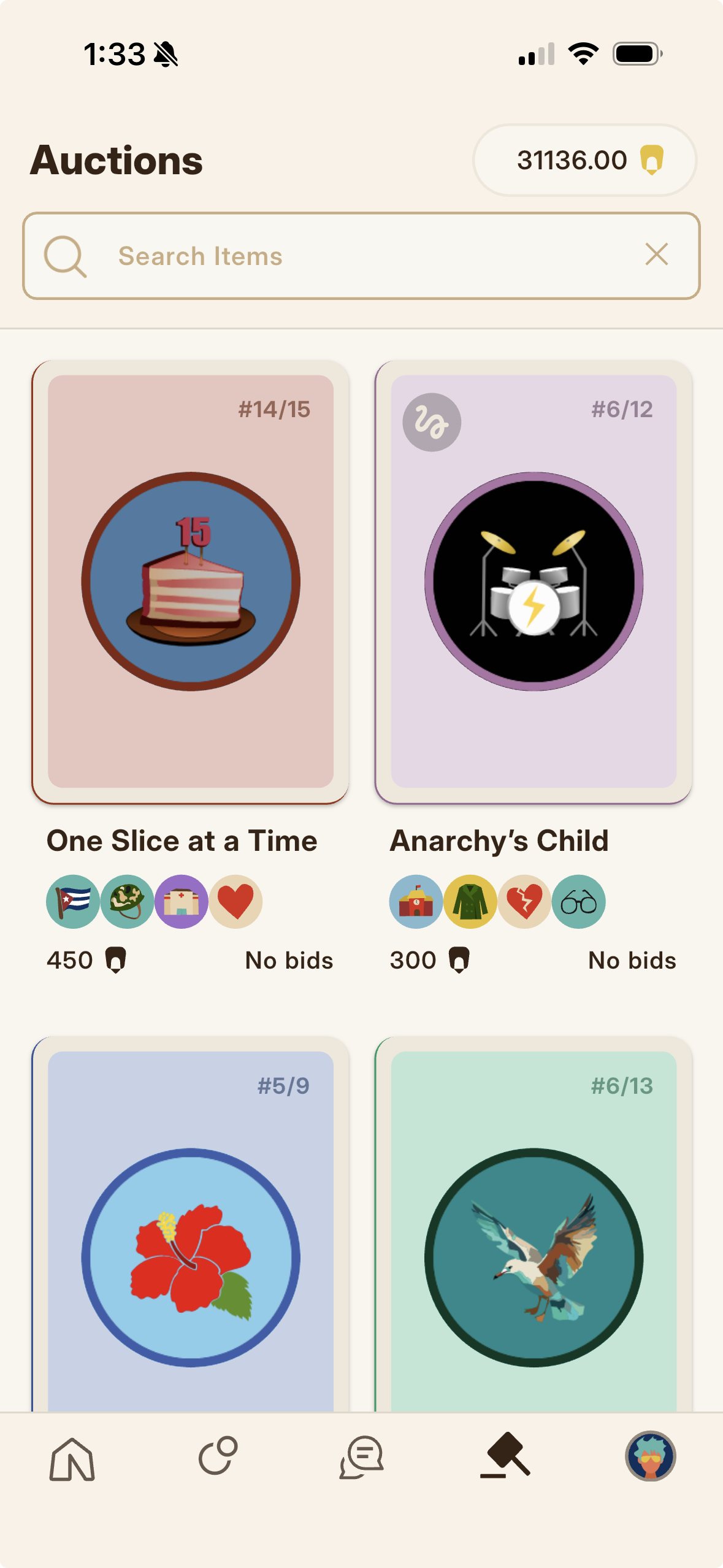 The auction house under the Collect tab, listing editions up for bid.