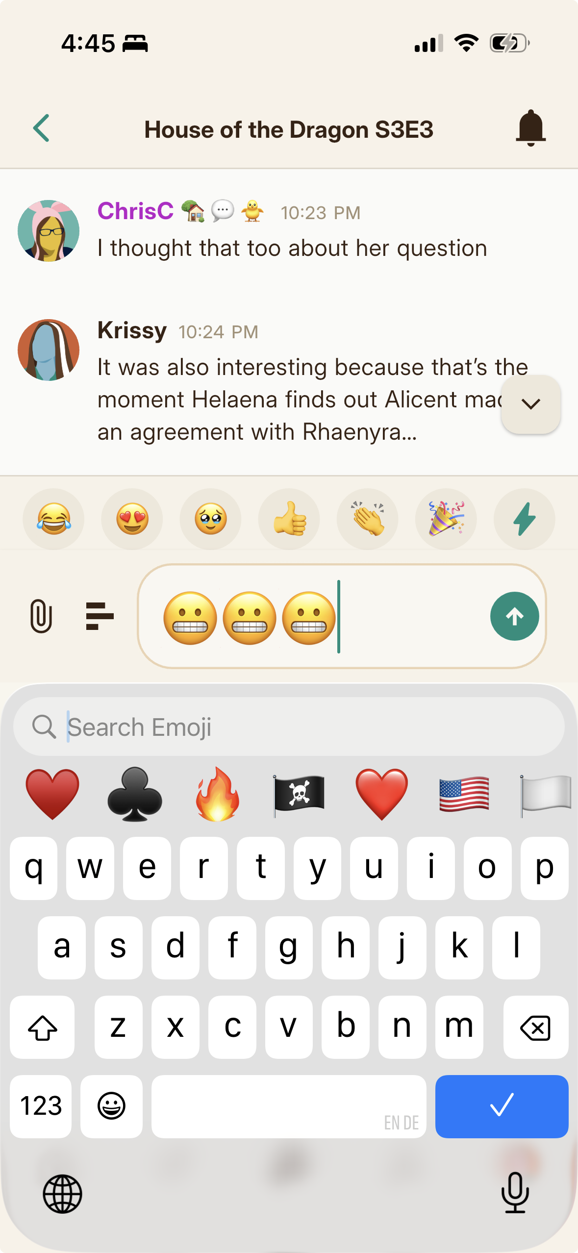 Emoji only messages rendered large, and inline emoji enlarged beside text.