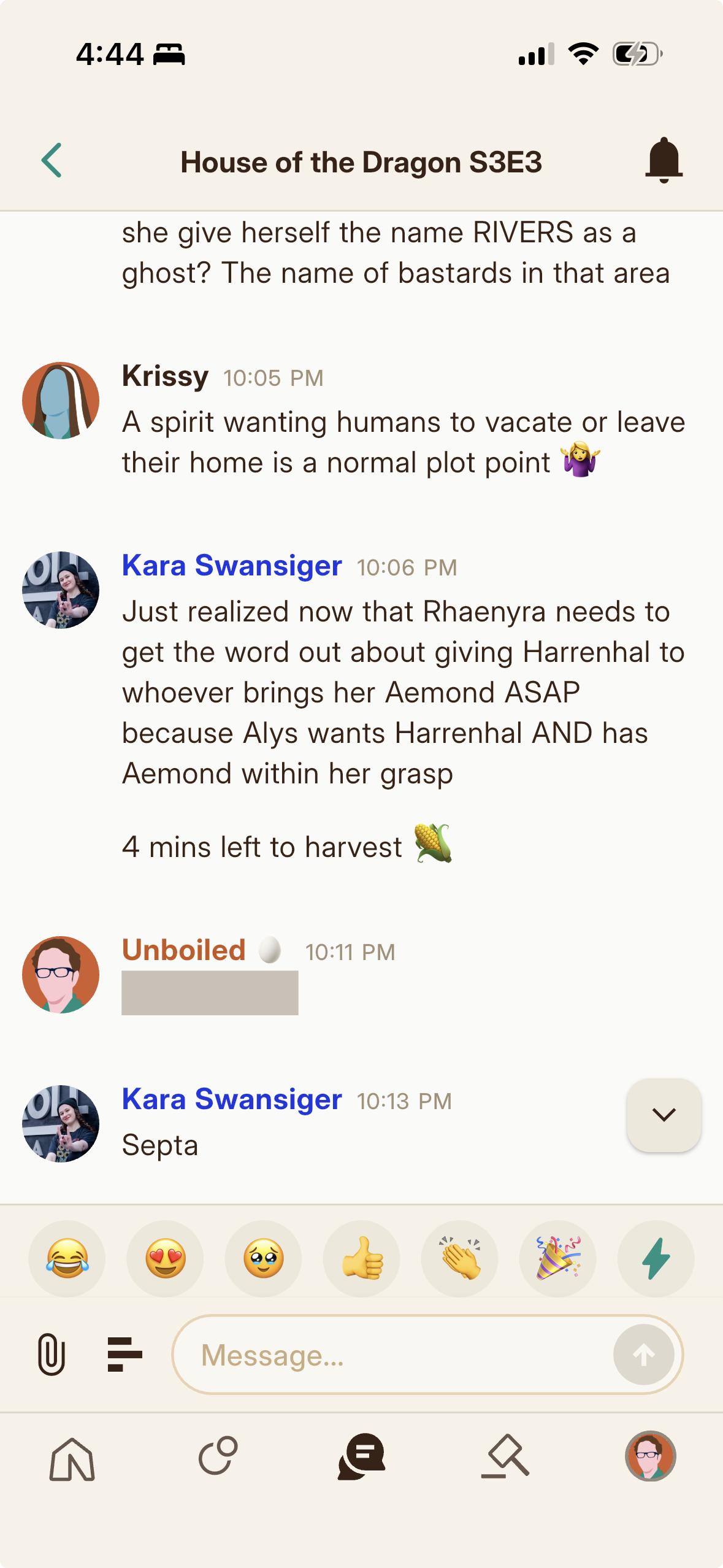 A spoiler shown masked in the channel list preview so scrolling never spoils you.