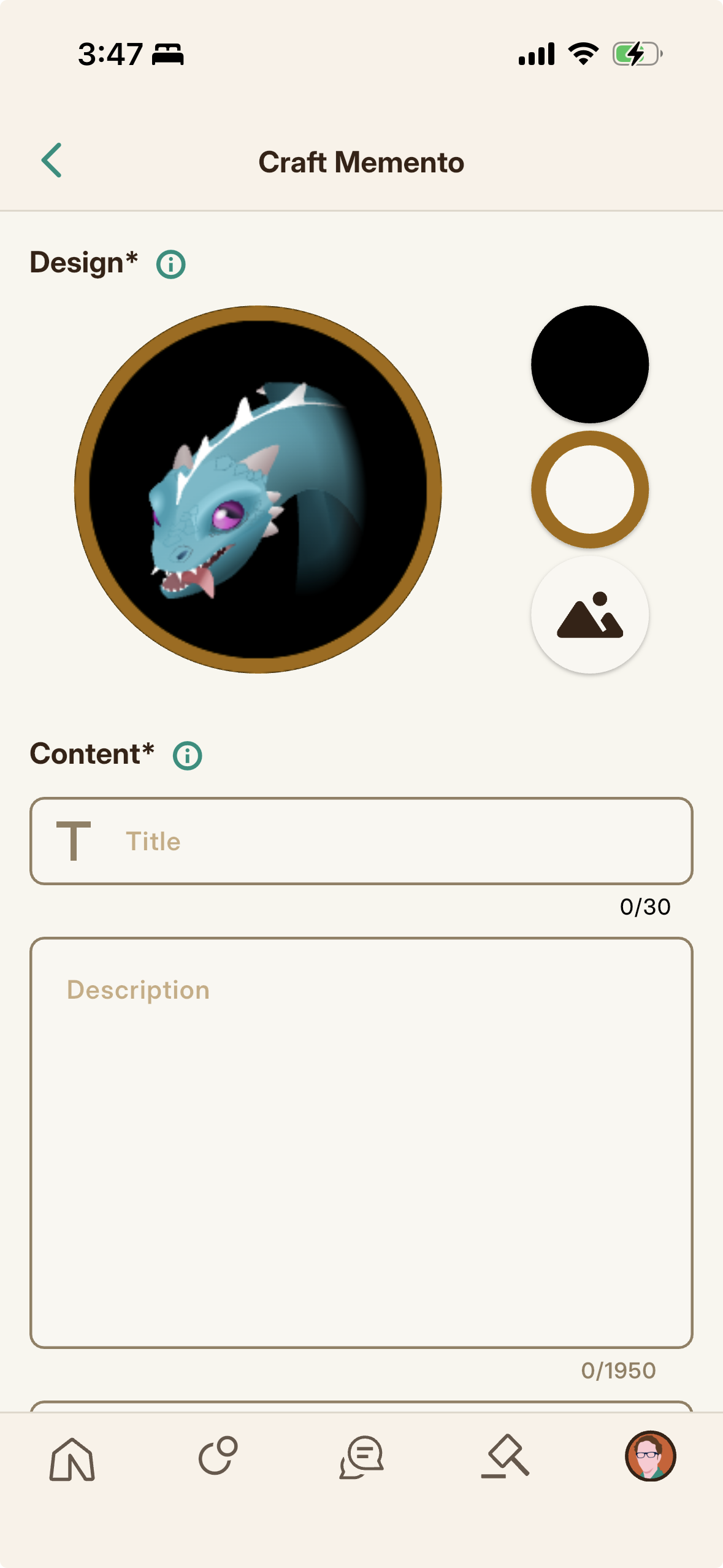 The Memento Crafter: choosing the Icon, naming the Memento, setting editions and density, with the live preview and cost summary.
