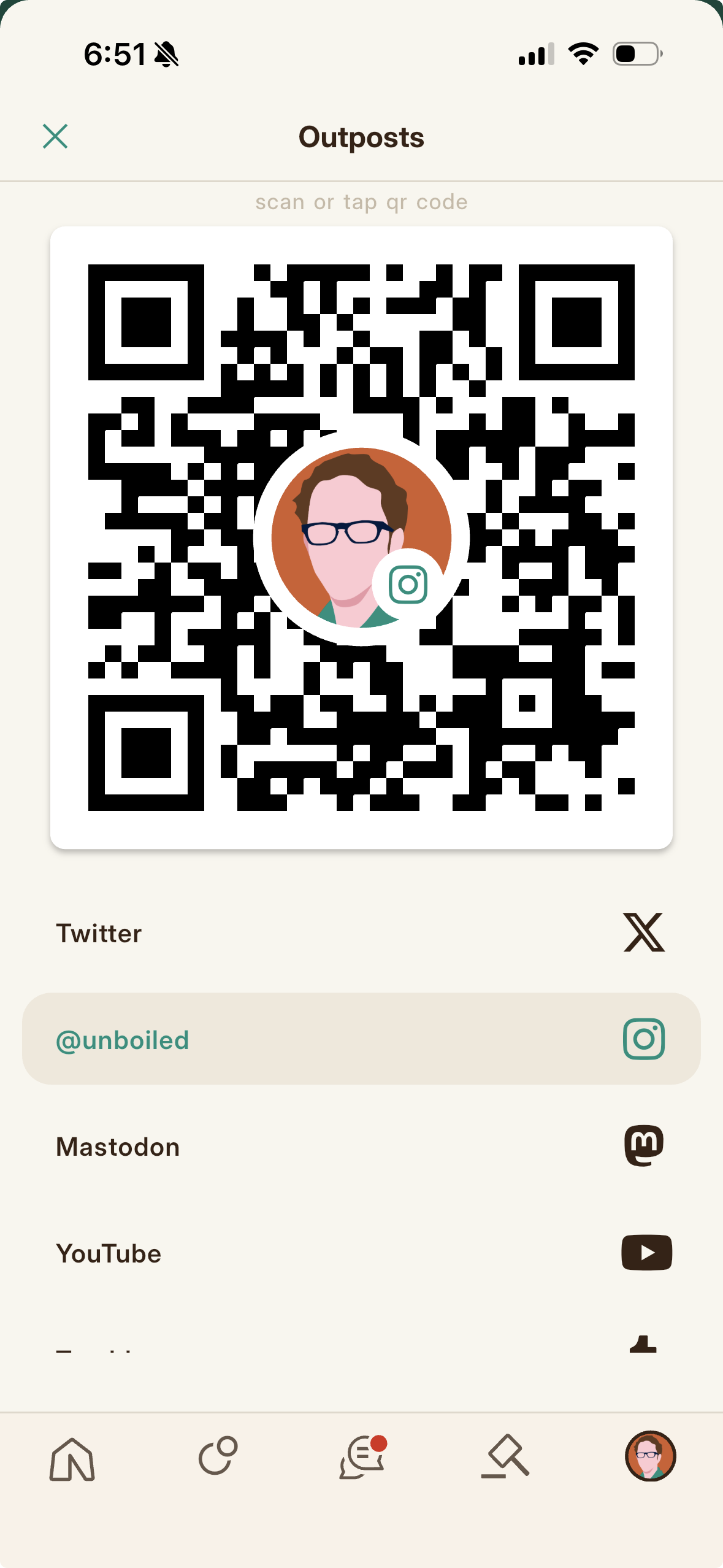 The QR code of your profile and socials, for sharing in person.