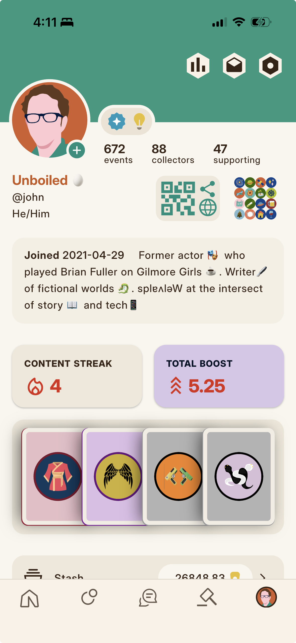 The Content Streak card on Home, with the flame and day count.